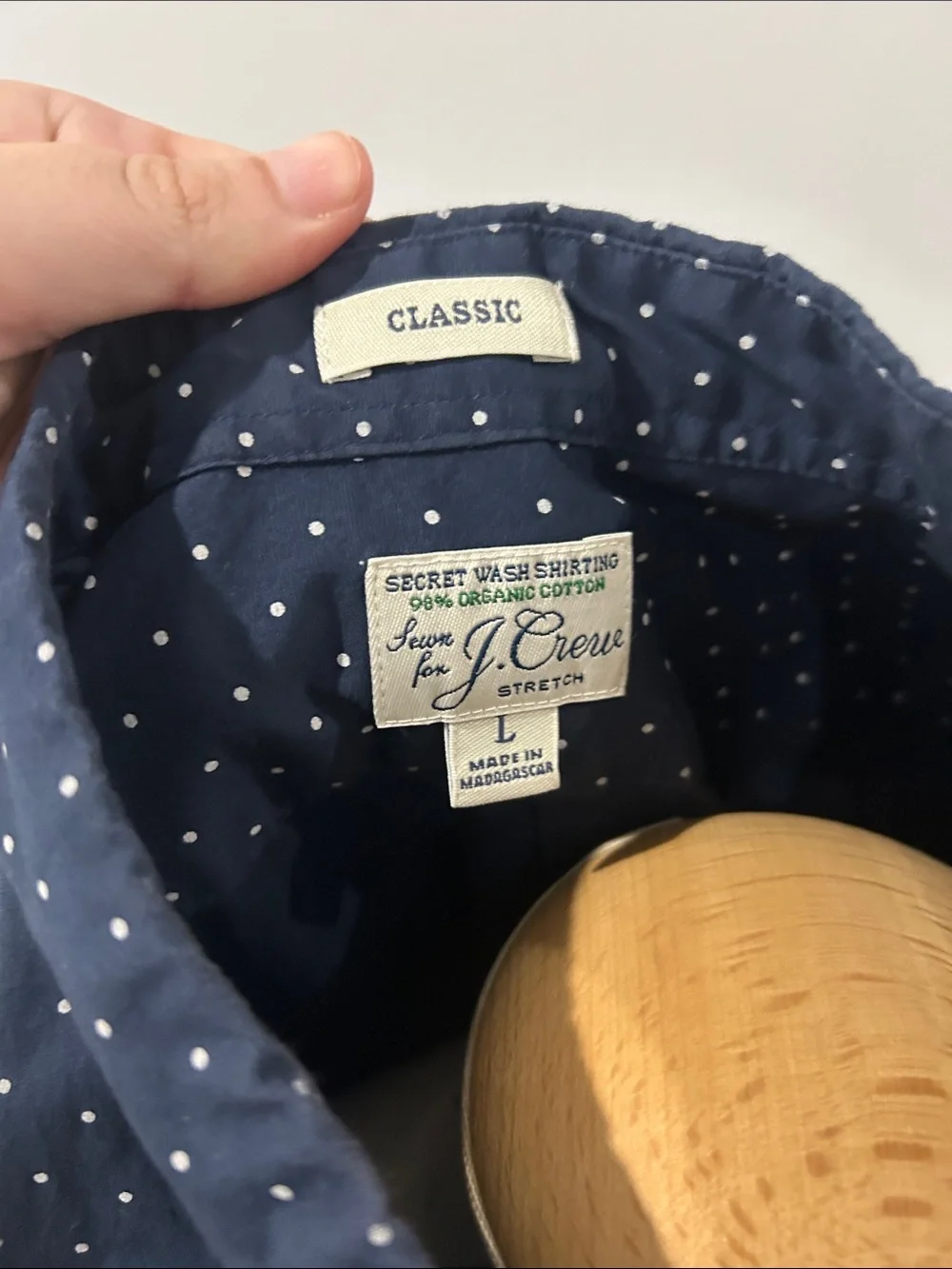 J. Crew Navy Button-Down Shirt with White Polka Dots